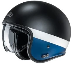 Casco Jet Custom In Fibra HJC V30 PEROT MC2SF Nero Bianco Blu Opaco