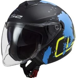 Casco Jet Moto Ls2 Doppia Visiera Ls2 OF573 TWISTER 2 Xover Nero Opaco Blu