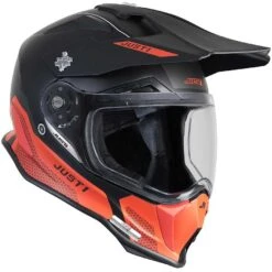 Casco Moto Adventure In Fibra Just1 J14-F ELITE Nero Rosso Fluo