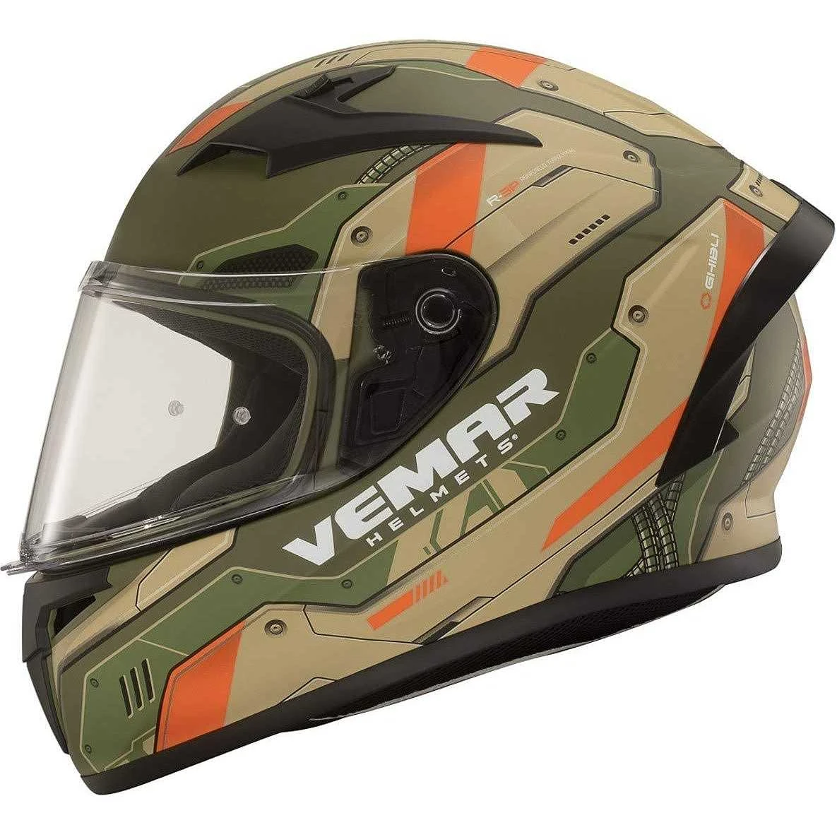 Casco Moto Integrale Vemar VH Ghibli Robot Verde Kaki Arancio 2 Casco Moto Integrale Vemar VH Ghibli Robot Verde Kaki Arancio - Image 2