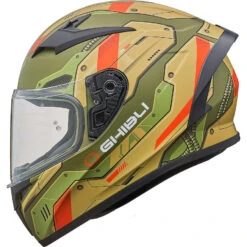 Casco Moto Integrale Vemar VH Ghibli Robot Verde Kaki Arancio