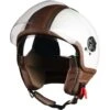 Casco Moto Jet Doppia Visiera Motocubo Top Cube Bianco Perla Pelle Marrone