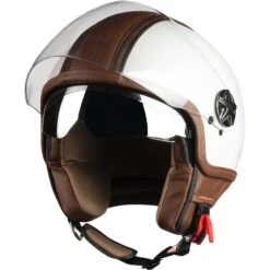 Casco Moto Jet Doppia Visiera Motocubo Top Cube Bianco Perla Pelle Marrone