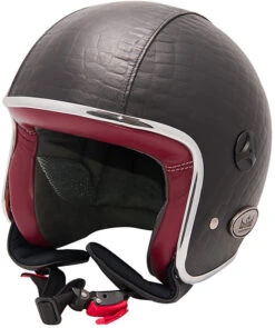 Casco Moto Jet Vintage In Fibra Baruffaldi Zeon Pelle Crocco Nero Rosso