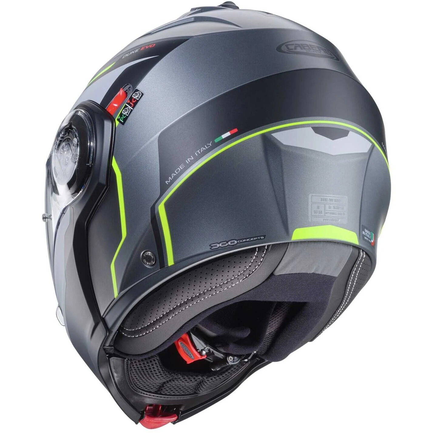 Casco Moto Modulare Omologato P/J Caberg DUKE EVO MOVE Grigio Opaco Nero Giallo Fluo 4 Casco Moto Modulare Omologato P/J Caberg DUKE EVO MOVE Grigio Opaco Nero Giallo Fluo - Image 4