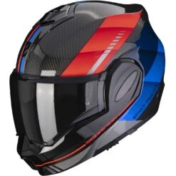 Casco Moto Modulare P/J Scorpion EXO-TECH EVO CARBON GENUS Nero Blu Rosso