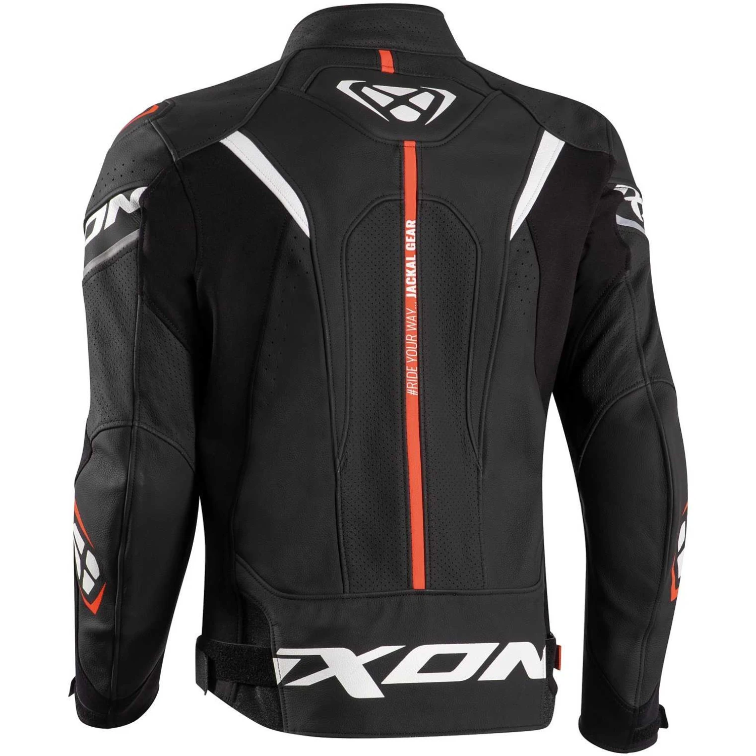 Giacca Moto In Pelle Ixon JACKAL JKT Nero Bianco Rosso 2 Giacca Moto In Pelle Ixon JACKAL JKT Nero Bianco Rosso - Image 2