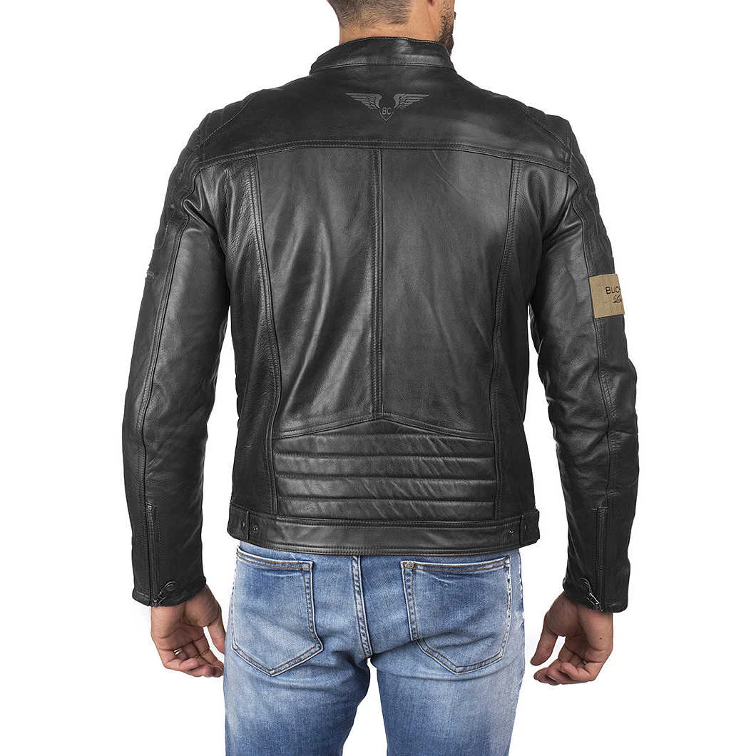 Giacca Moto In Pelle Vintage Black Cafè London LJ10677 Nero Grigio 3 Giacca Moto In Pelle Vintage Black Cafè London LJ10677 Nero Grigio - Image 3