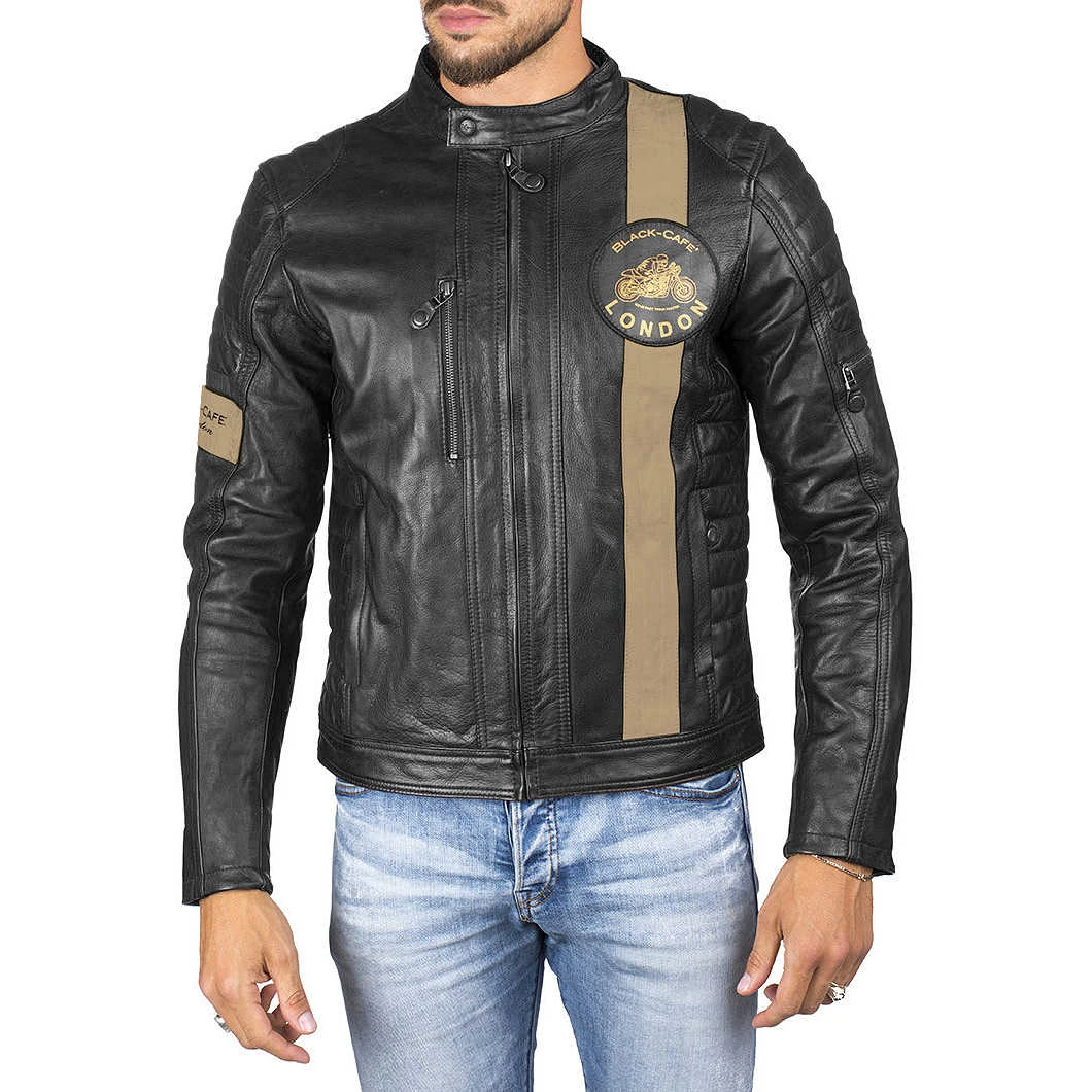 Giacca Moto In Pelle Vintage Black Cafè London LJ10677 Nero Grigio 2 Giacca Moto In Pelle Vintage Black Cafè London LJ10677 Nero Grigio - Image 2
