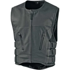 Gilet Moto In Pelle Icon REGULATOR D3O STRIPPED Nero