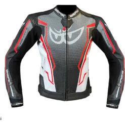 Giubbotto Moto Donna In Pelle Berik LJ-181334C-Lady Nero Bianco Grigio Rosso Fluo