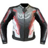 Giubbotto Moto In Pelle Berik LJ-181334C Nero Bianco Grigio Rosso Fluo