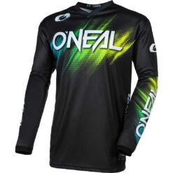 Oneal Maglia Moto Cross Enduro Mtb O'neal ELEMENT Jersey VOLTAGE Nero/Verde
