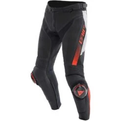 Pantalone Moto In Pelle Traforato Dainese SUPER SPEED PERF. Nero Nero Rosso Fluo