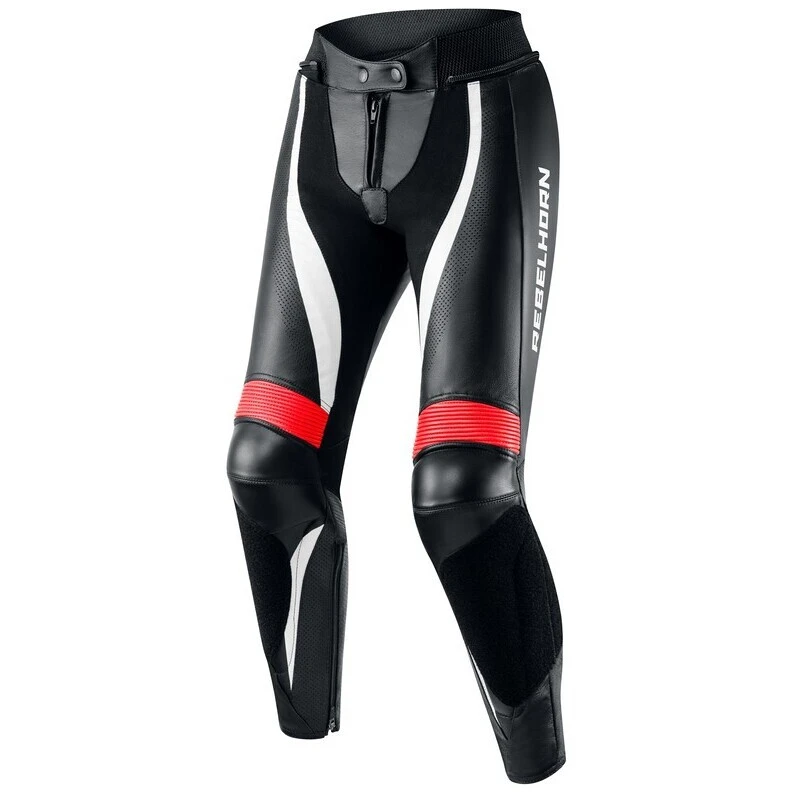 Pantaloni Moto Donna Pelle Rebelhorn REBEL Lady Nero Fluo Rosso Bianco 1 Pantaloni Moto Donna Pelle Rebelhorn REBEL Lady Nero Fluo Rosso Bianco