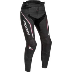 Pantaloni Moto In Pelle Ixon Lady Modello Trinity Nero Bianco Fucsia